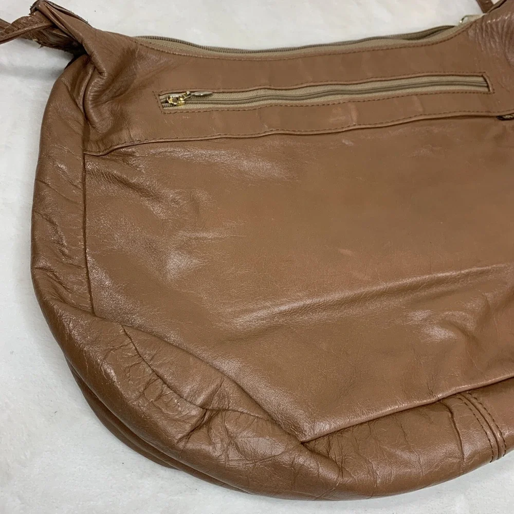 SAS Vintage Natural Tan Beige Brown‎ Leather Shoulder Bag Purse Knot Strap VTG